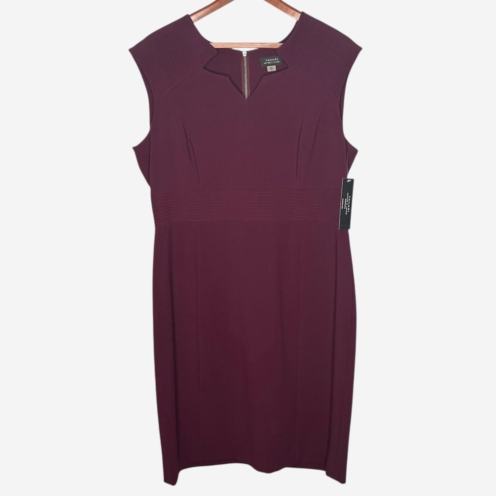 NWT Tahari Arthur S Levine Sleeveless Sheath Dress Size 18 Black Cherry Lined